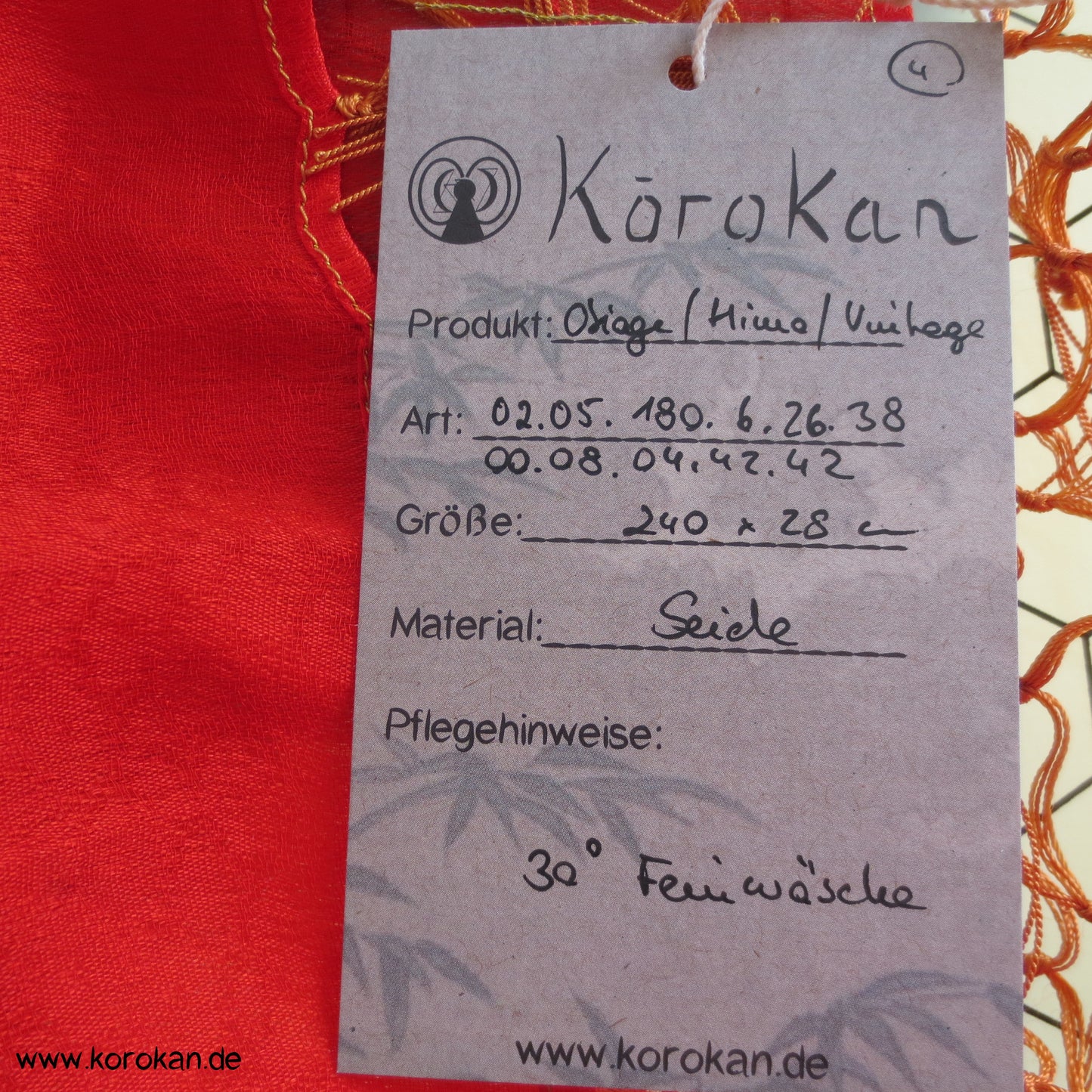 japanisches Shigoki - Kimono Bindeband - Seidentuch mit Fransen, eingewebtes Muster