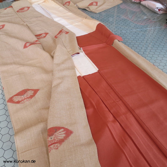 Nachtfalter - Fächer Kasuri Tsumugi Seiden Kimono