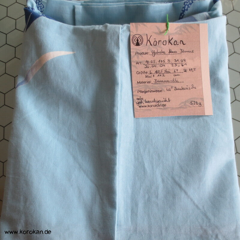 handgenähter japanischer Yukata Kimono, blaue Blume Baumwolle