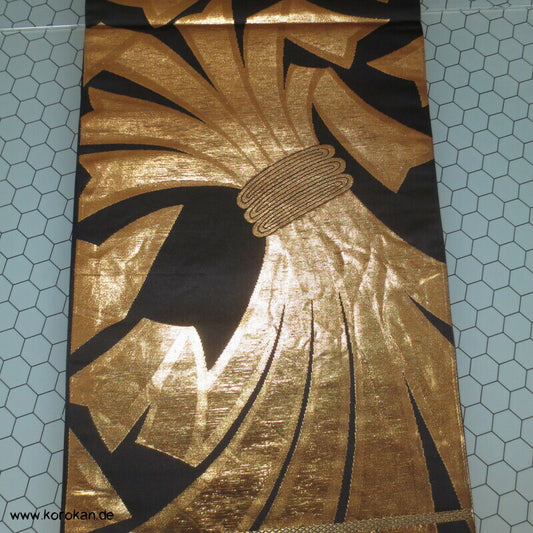 goldene Noshi auf schwarz Fukuro Obi Seidenbrokat Kimonogürtel