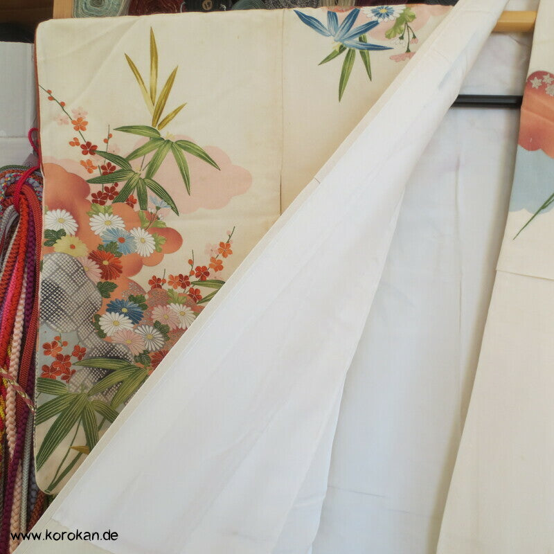 Bambus, Blüten, Goldstickerei Homongi Kimono