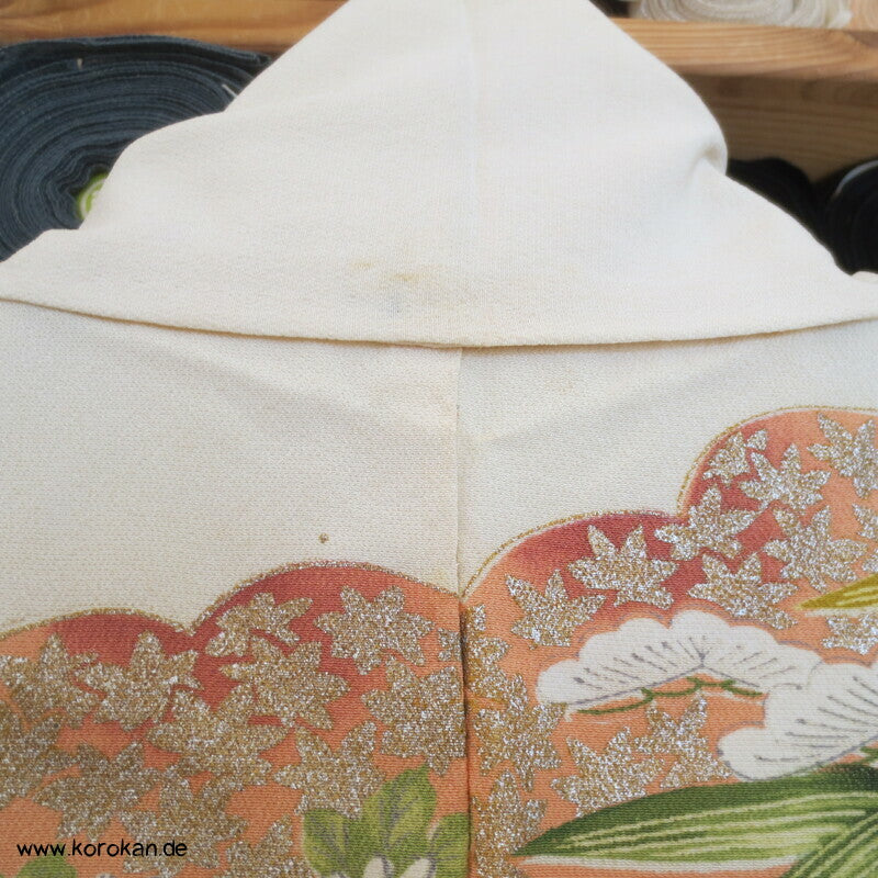 Bambus, Blüten, Goldstickerei Homongi Kimono