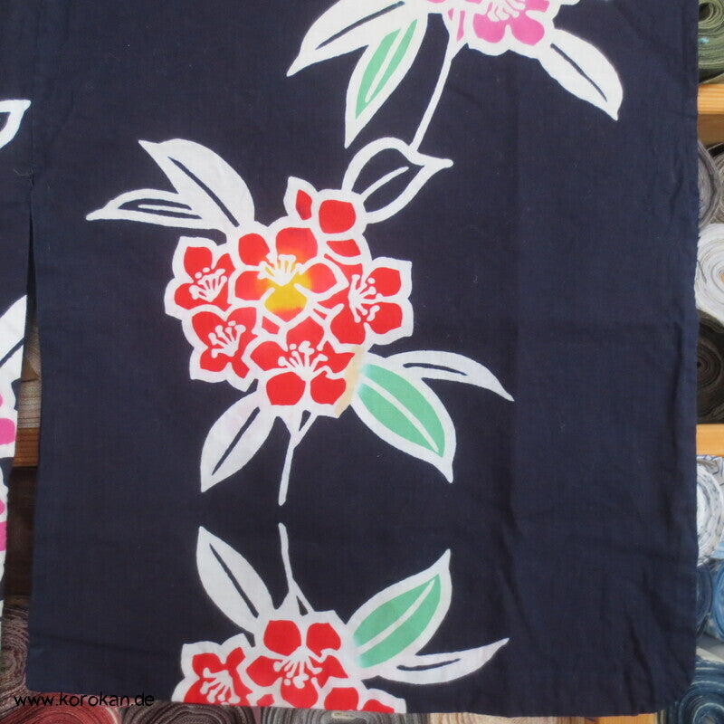 Japan Baumwoll Yukata Kimono bunte Hydrangea auf dunkelblau