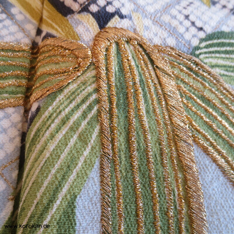 Bambus, Blüten, Goldstickerei Homongi Kimono