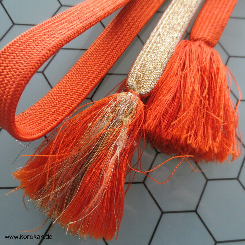 orange graublaue Blätter Obijime, Seide / Lurex