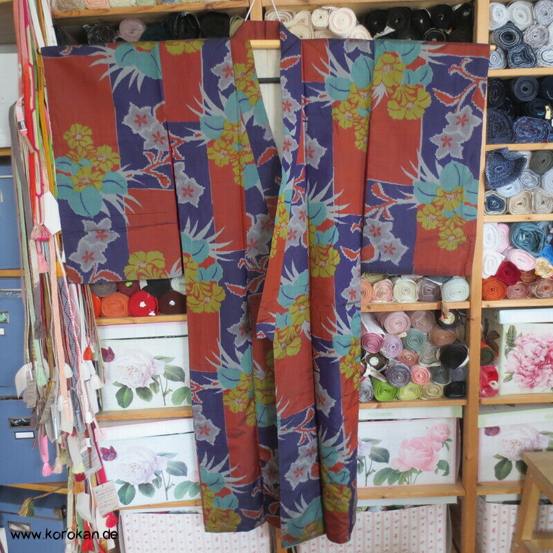 wild bunter Meisen japanischer Art Deco Kimono, nur Material