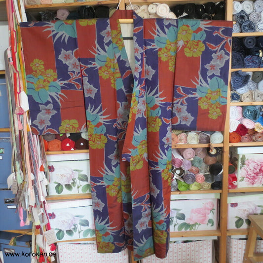 wild bunter Meisen japanischer Art Deco Kimono, nur Material