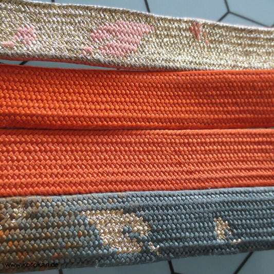 orange graublaue Blätter Obijime, Seide / Lurex