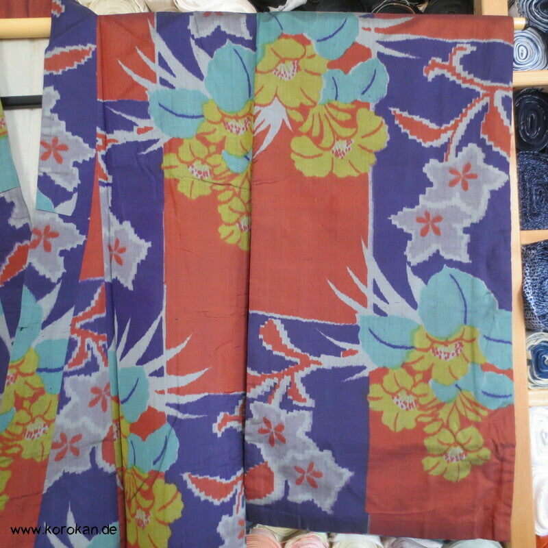 wild bunter Meisen japanischer Art Deco Kimono, nur Material