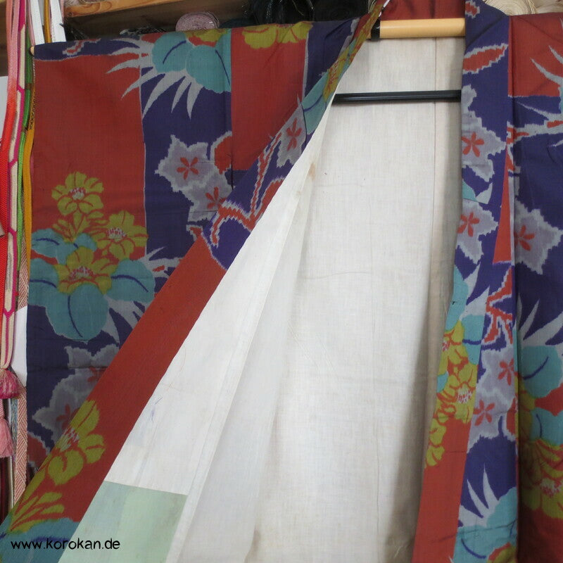 wild bunter Meisen japanischer Art Deco Kimono, nur Material