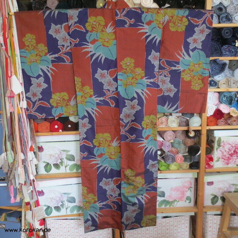 wild bunter Meisen japanischer Art Deco Kimono, nur Material