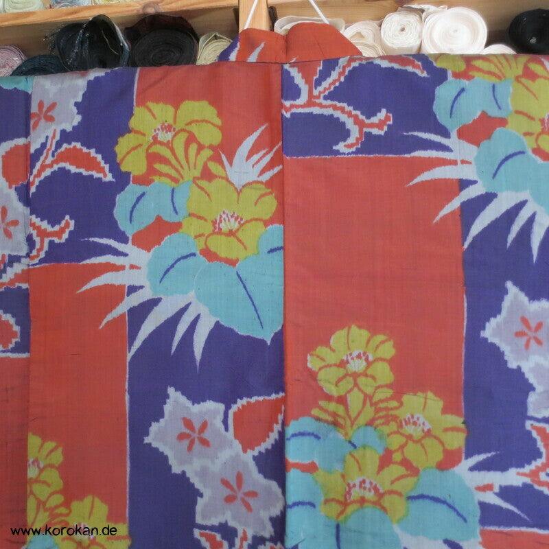 wild bunter Meisen japanischer Art Deco Kimono, nur Material
