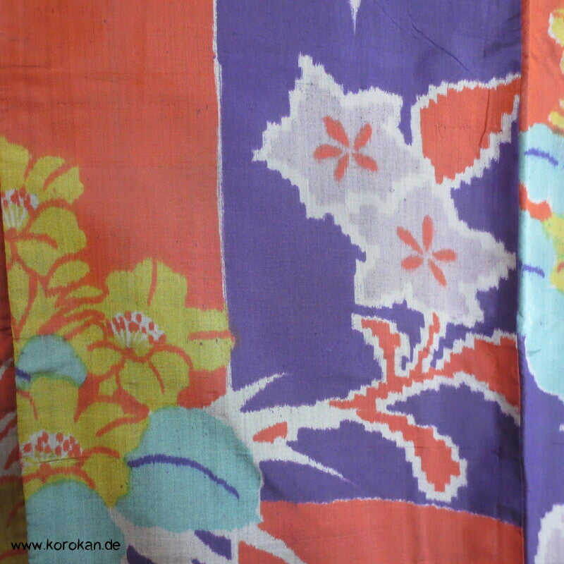 wild bunter Meisen japanischer Art Deco Kimono, nur Material