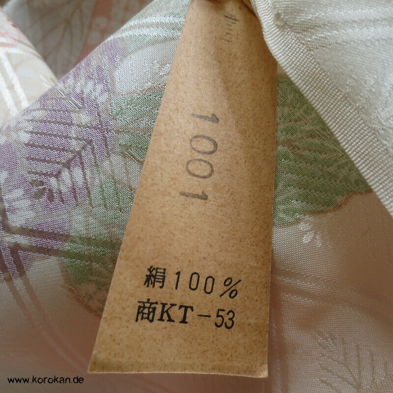 Rose, Kanoko Furisode Kimono, Seidendamast Karieba Stoff, Goldstickerei