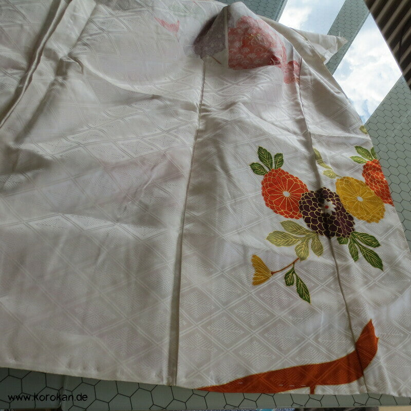 Rose, Kanoko Furisode Kimono, Seidendamast Karieba Stoff, Goldstickerei