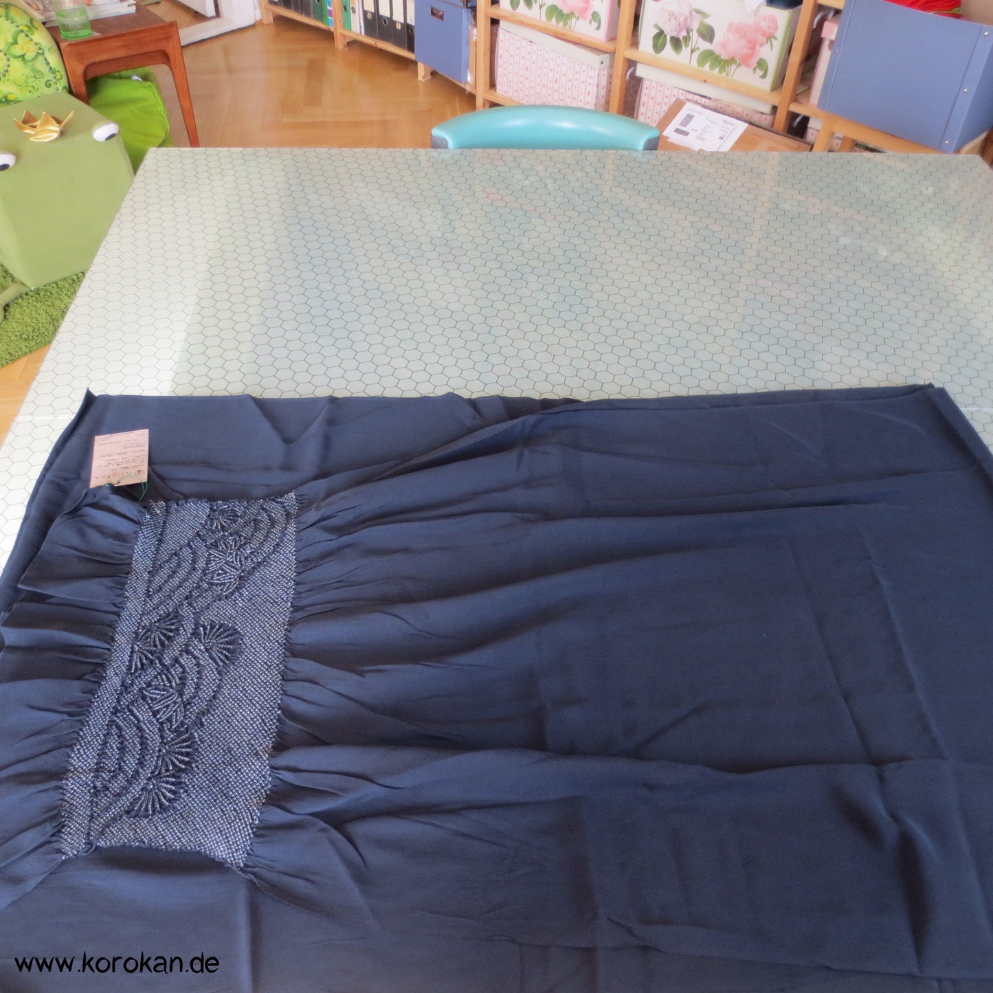 Bambus vor Wellen Shibori Heko Obi - Chirimen Crepe