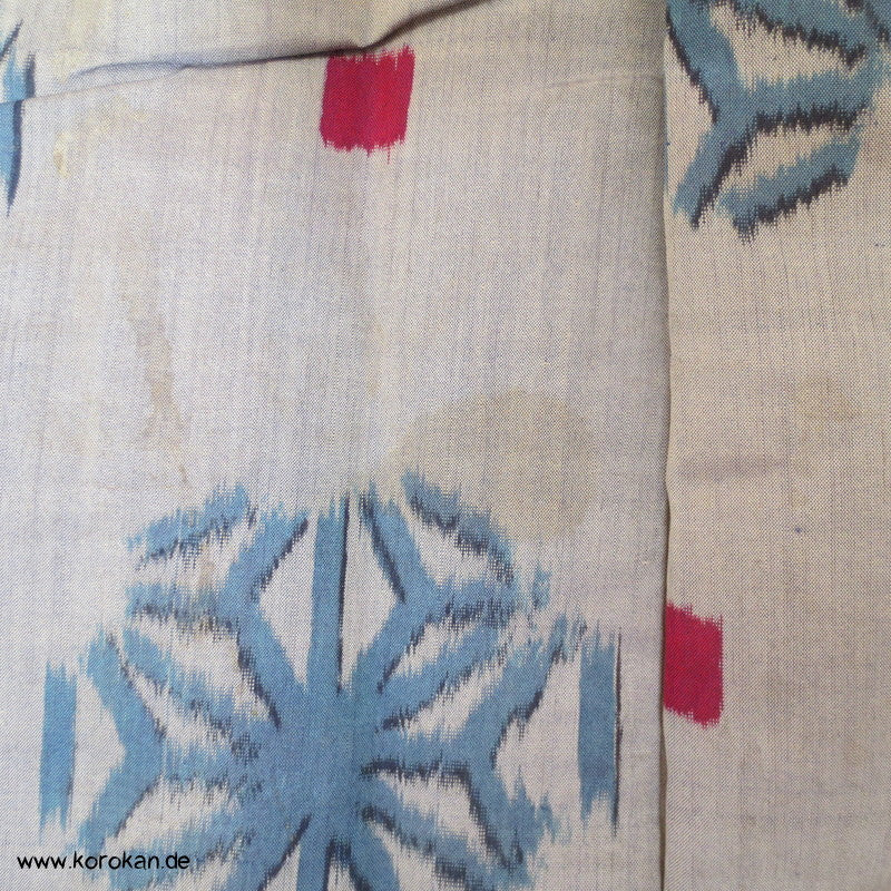 Asanoha Schneeflocken und rote Quadrate Meisen Seiden Kimono