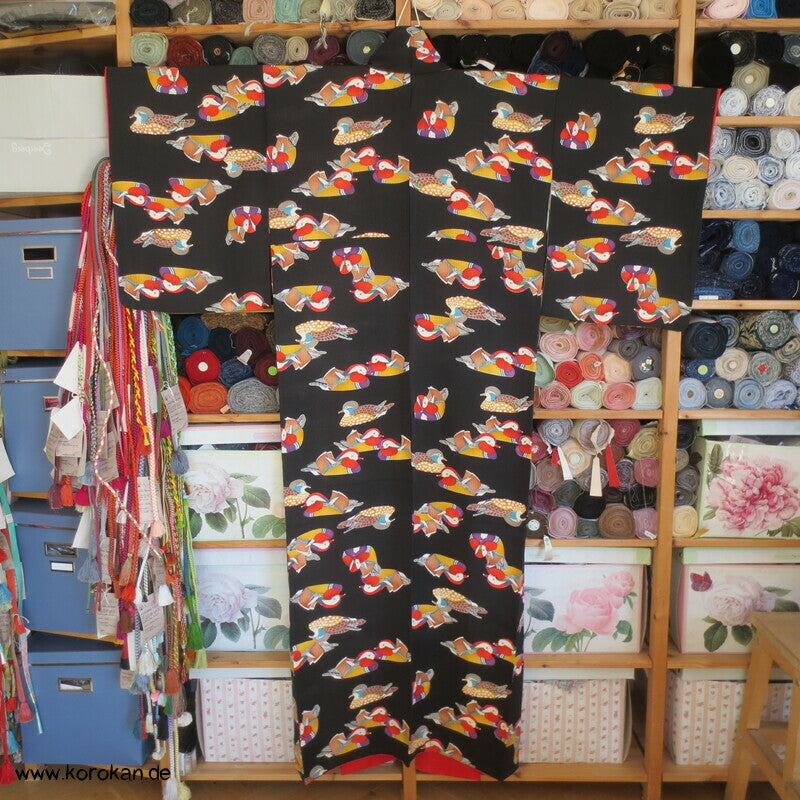Komon Kimono Seidencrepe allover Mandarinenten