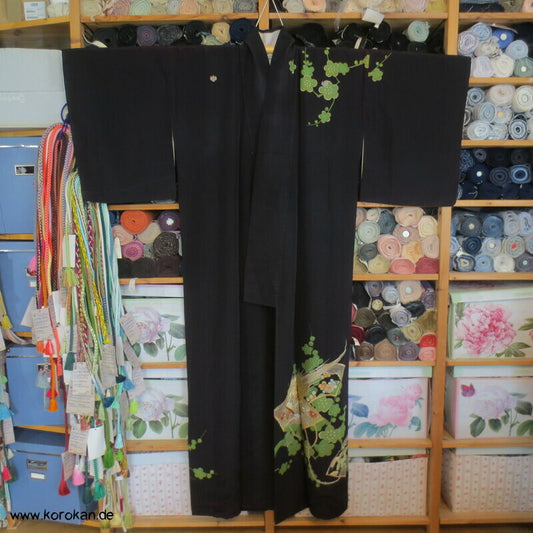 Homongi Seidencrepe Kimono gestickter Fasan im Fächer