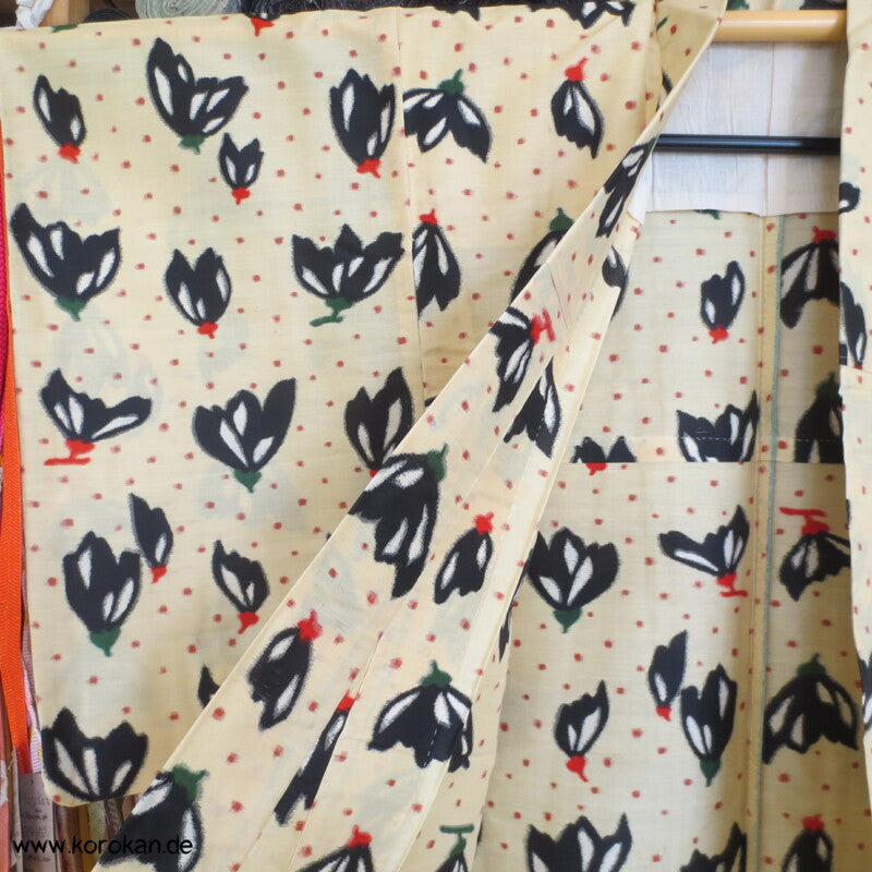 Japan Art Deco abstrakte Blüten Hitoe Meisen Komon Kimono, antik unbenutzt