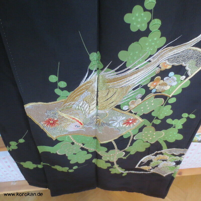 Homongi Seidencrepe Kimono gestickter Fasan im Fächer