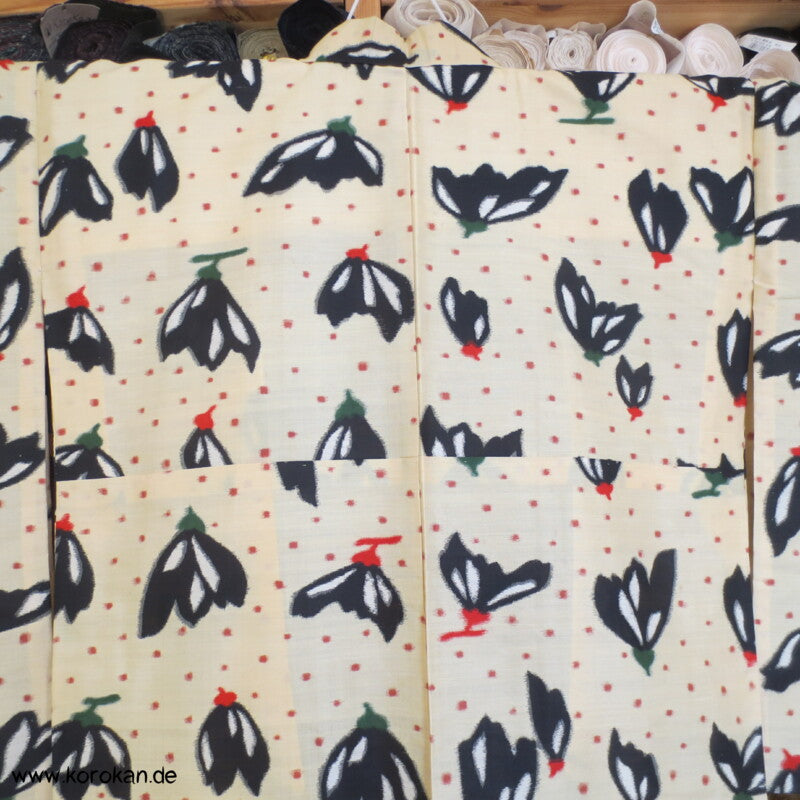 Japan Art Deco abstrakte Blüten Hitoe Meisen Komon Kimono, antik unbenutzt