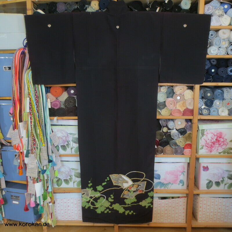 Homongi Seidencrepe Kimono gestickter Fasan im Fächer