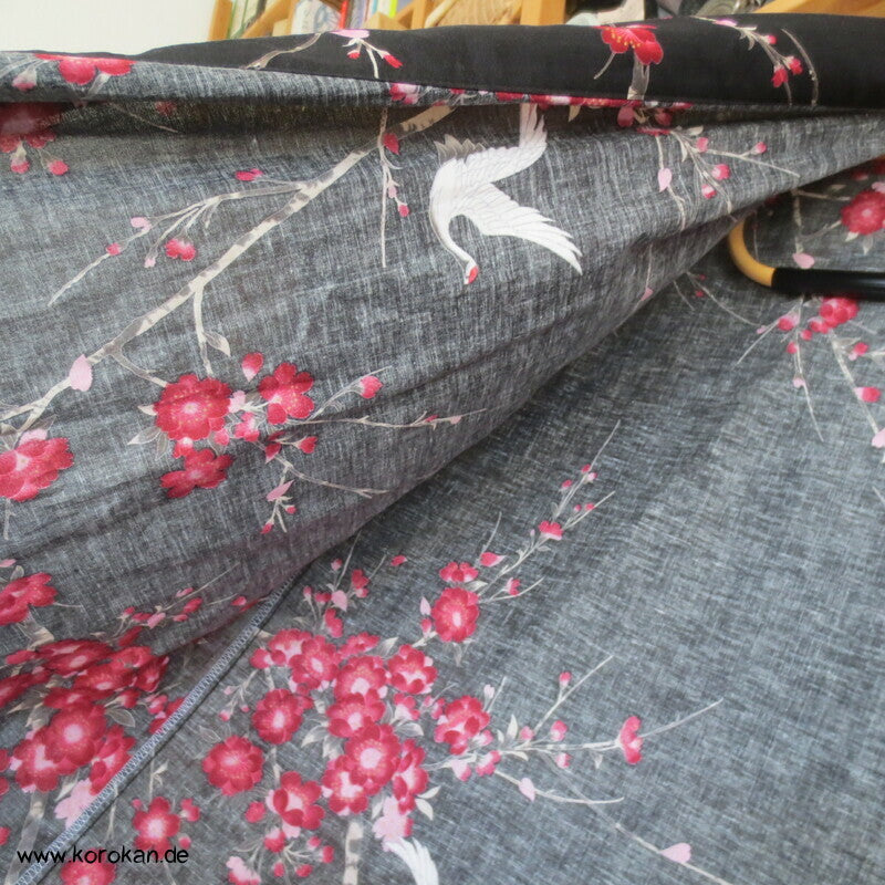 kurzer breiter Ume und Kraniche Yukata
