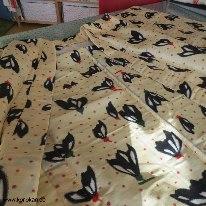 Japan Art Deco abstrakte Blüten Hitoe Meisen Komon Kimono, antik unbenutzt