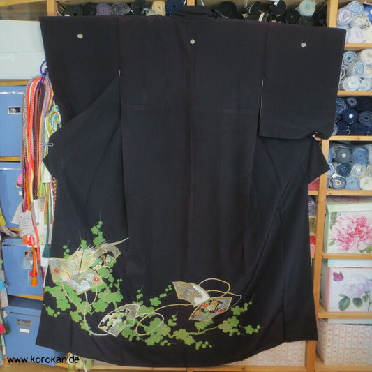 Homongi Seidencrepe Kimono gestickter Fasan im Fächer
