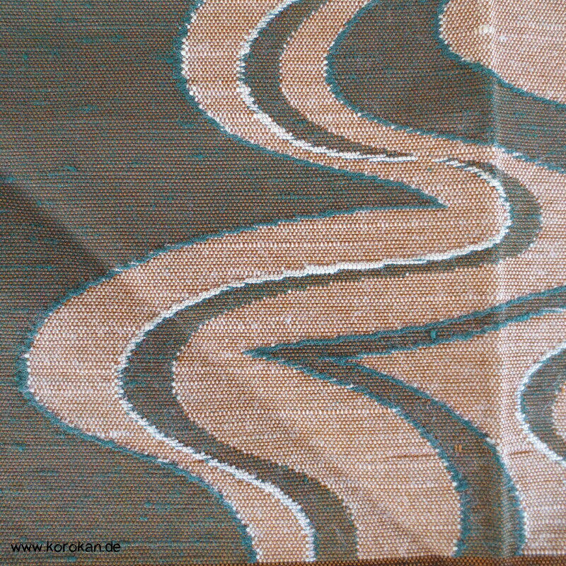 Fluss in beige grün auf braun Obi Seidenbrokat