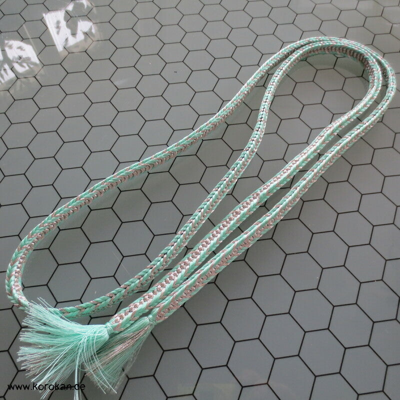 mint - silber Obijime, Seide / Lurex, rechteckig