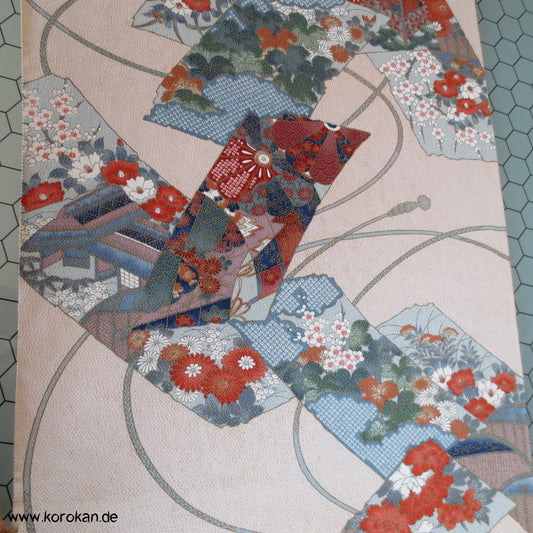 Shikishi Druck mit Bändern Kimono Seidenstoff