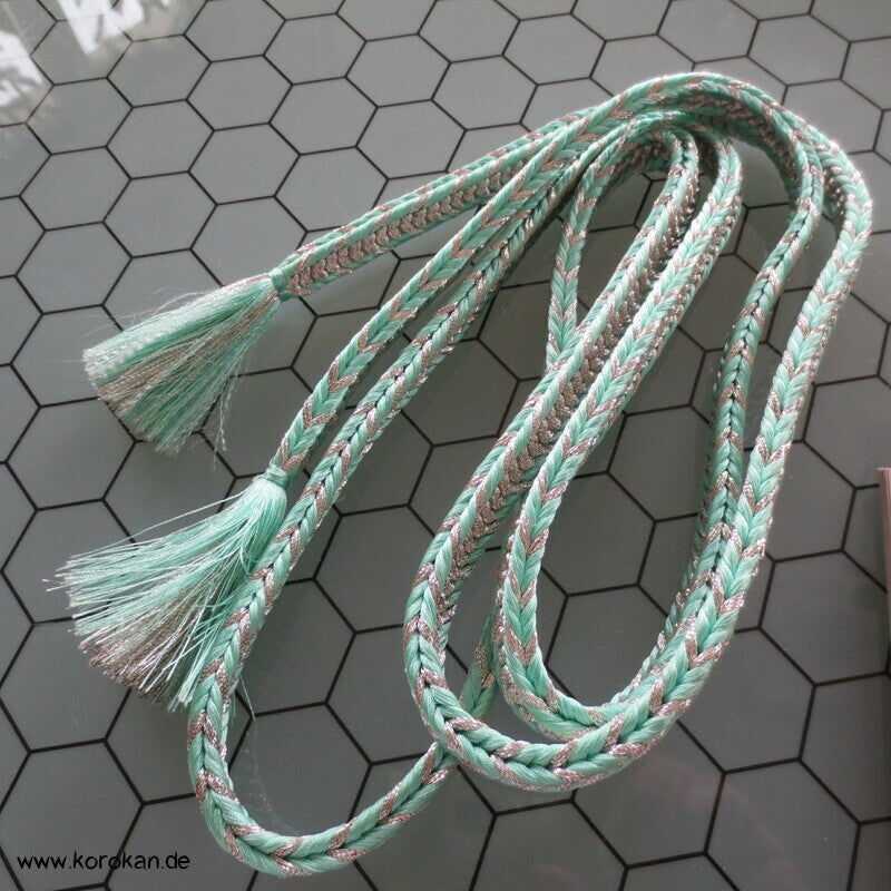 mint - silber Obijime, Seide / Lurex, rechteckig