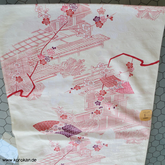 Fächer, Häuser, Polyester Kimono Damast
