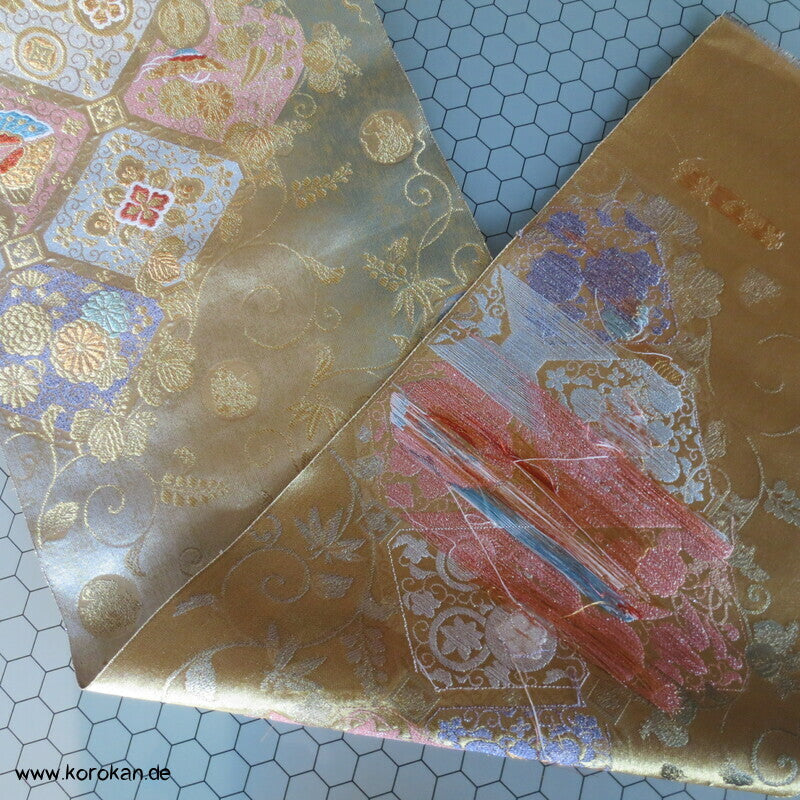 glänzender Fukuro Obi Seidenbrokat , neu mit Fehler