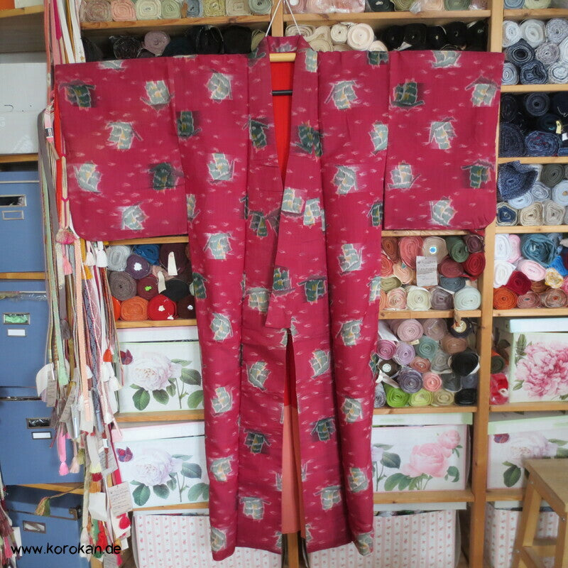 Segelschiffe Meisen Seiden Japan Art Deco moderner Kimono