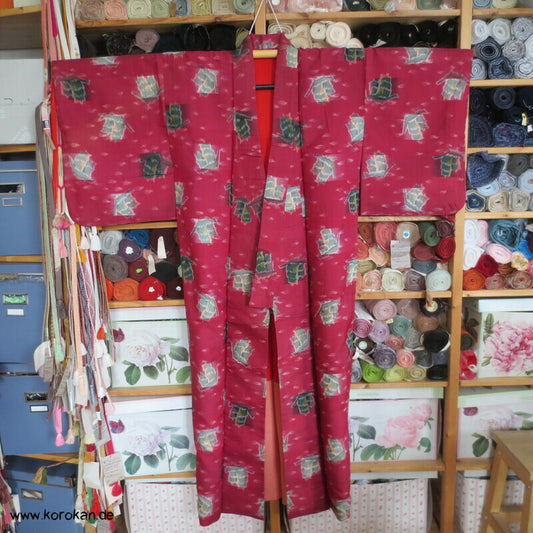 Segelschiffe Meisen Seiden Japan Art Deco moderner Kimono