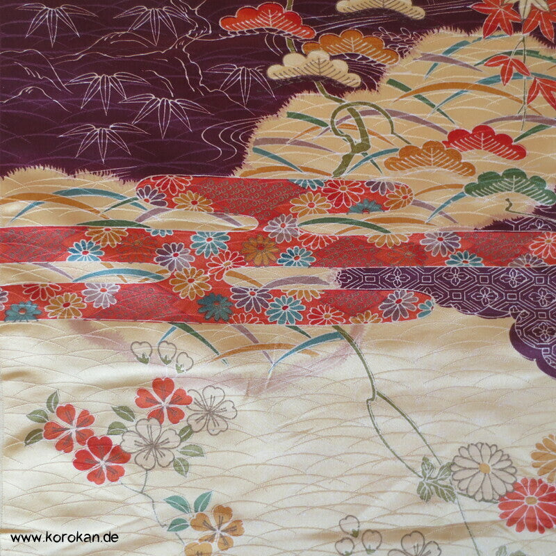 Wolken auf weinrot mit bunten Nebeln Kimono Damast