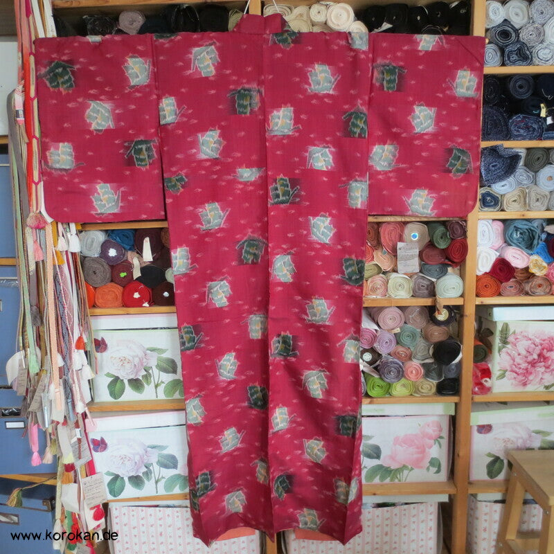 Segelschiffe Meisen Seiden Japan Art Deco moderner Kimono