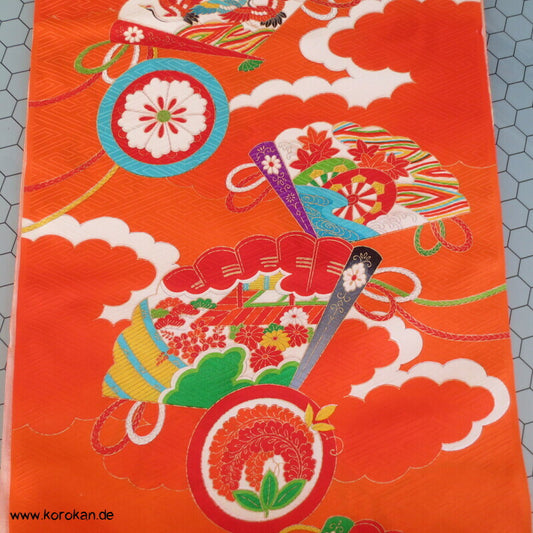 Fächer, Mon Wolken Kinder Kimono Rinzu Seiden Damast