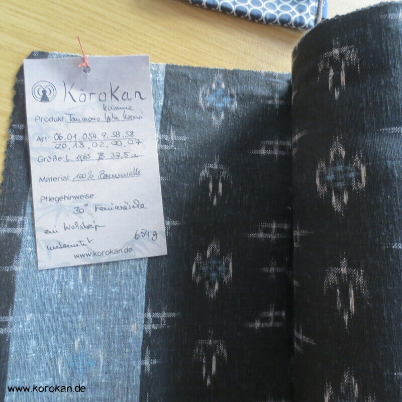 Kreuze, Blüten Kasuri in anthrazit Kimono Baumwollstoff