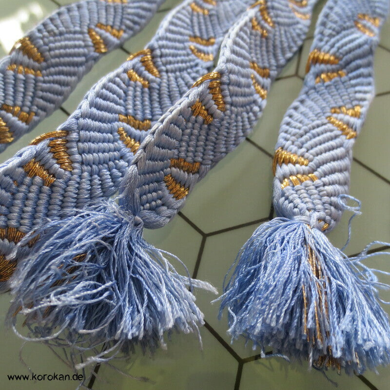 hellblaugoldnes Muschelwellenmuster Obijime, Seide / Lurex