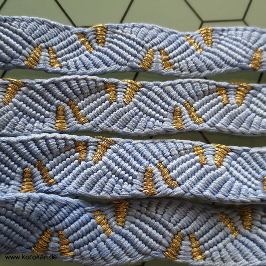 hellblaugoldnes Muschelwellenmuster Obijime, Seide / Lurex