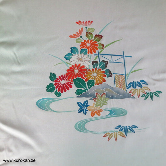 Blumen gemalt auf heller Seide Tanmono für Homongi