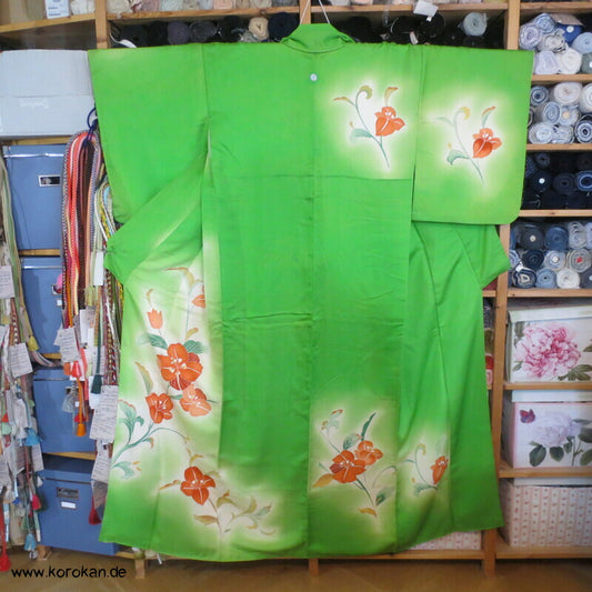moderne Blumen grüne Seide Homongi Kimono
