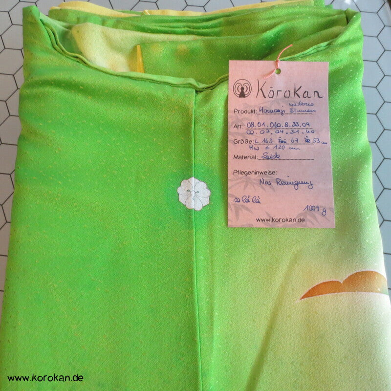 moderne Blumen grüne Seide Homongi Kimono