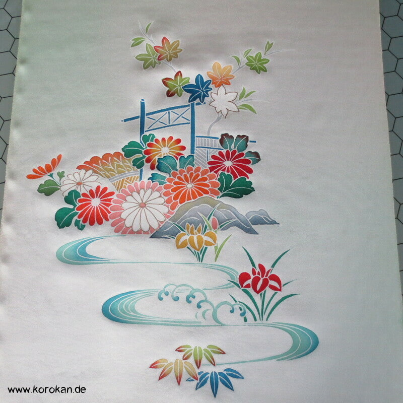 Blumen gemalt auf heller Seide Tanmono für Homongi