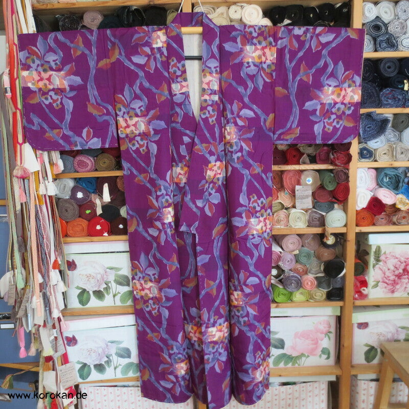 Art Deco Zweige, bunt, wild Meisen Rayon Kunstseiden Kimono