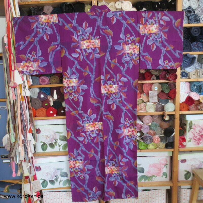 Art Deco Zweige, bunt, wild Meisen Rayon Kunstseiden Kimono